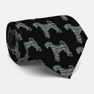 Airedale Terrier Dog Gelb & Blau Linien Schwarz Krawatte