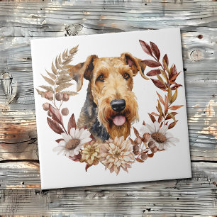 Airedale Terrier Dog Herbstkranz Fliese
