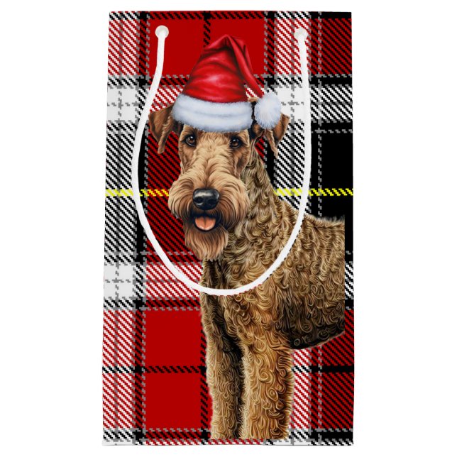 Airedale Terrier Dog Holiday Kariert Weihnachten Kleine Geschenktüte (Vorderseite)