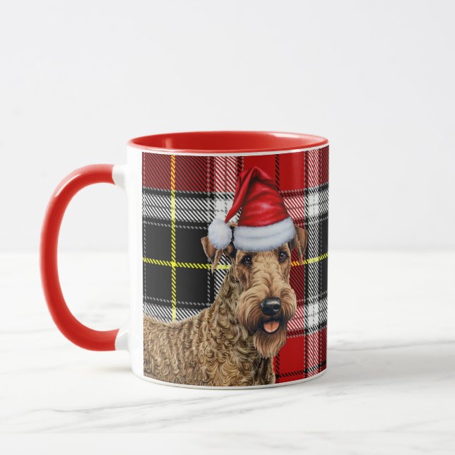 Airedale Terrier Dog Lover Holiday Kariert Weihnac Tasse (Links)