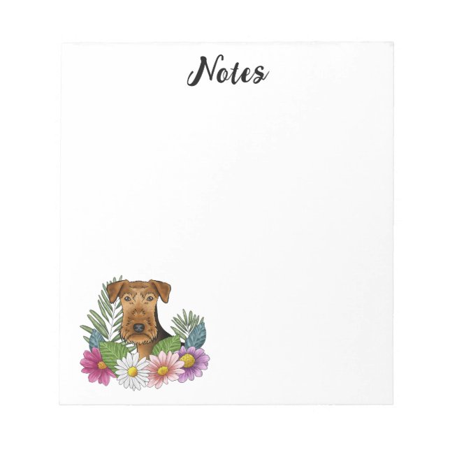 Airedale Terrier Dog mit bunten Blume Notizblock (Vorderseite)