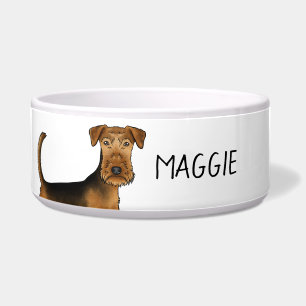 Airedale Terrier Dog Nah-up mit einem benutzerdefi Napf