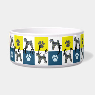 Airedale Terrier Dog & Paw Yellow & Blue Grid Napf