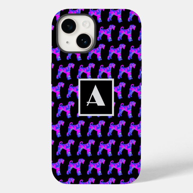 Airedale Terrier Dog Pnk Blu Silhouette Monte Blac Case-Mate iPhone Hülle (Rückseite)