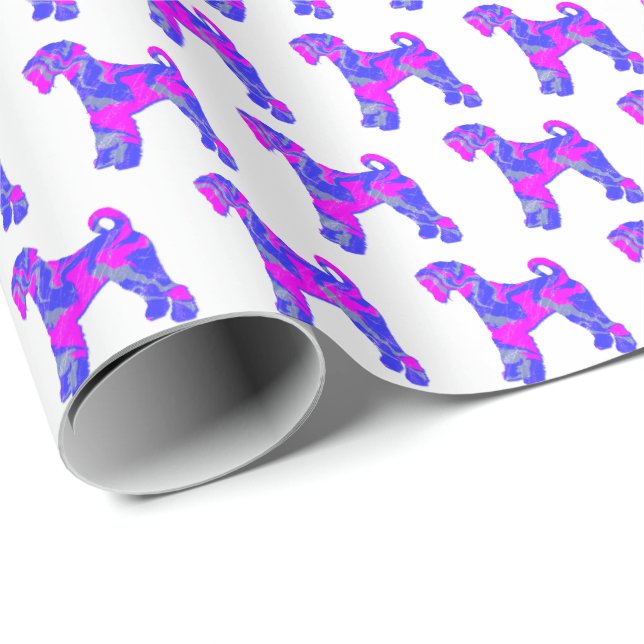 Airedale Terrier Dog Silhouette P&B Weißes Geschen Geschenkpapier (Rolleneckpunkt)
