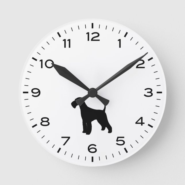 Airedale Terrier Dog Silhouette Runde Wanduhr (Vorderseite)