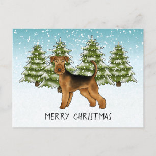 Airedale Terrier Dog Snowy Winterwald Festival Postkarte