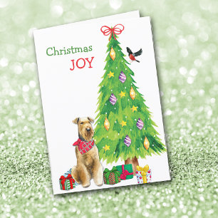 Airedale Terrier Dog und Weihnachtsbaum Feiertagskarte