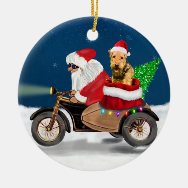 Airedale Terrier Dog Weihnachten Weihnachtsmann    Keramik Ornament (Vorne)