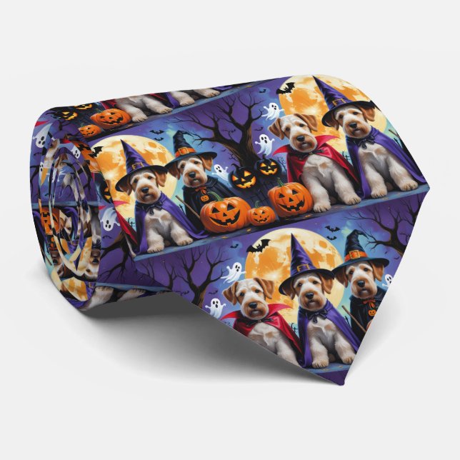 Airedale Terrier Dogs Pumpkin Halloween Funny Krawatte (Gerollt)
