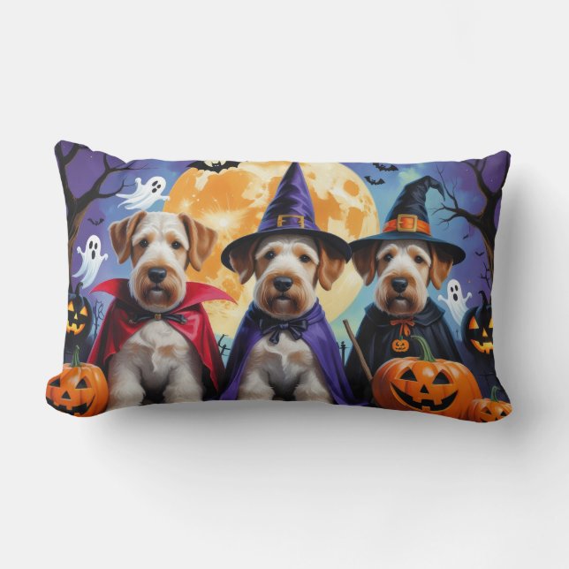Airedale Terrier Dogs Pumpkin Halloween Funny Lendenkissen (Vorderseite)