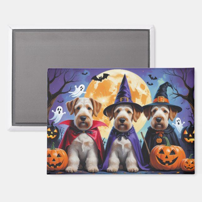 Airedale Terrier Dogs Pumpkin Halloween Funny Magnet (Vorderseite/Rückseite)