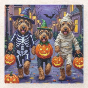 Airedale Terrier Dogs Trick-or-Treating Halloween Glasuntersetzer