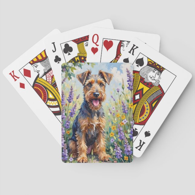 Airedale Terrier Englischer Garten Floral Spielkarten (Rückseite)