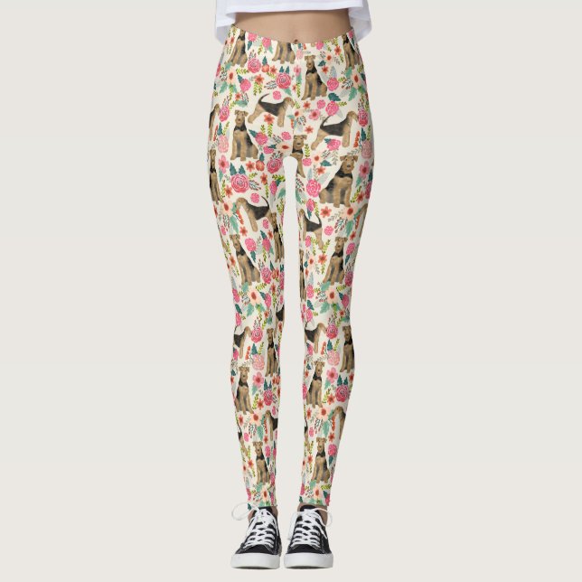 Airedale Terrier Floral Print Leggings (Vorderseite)