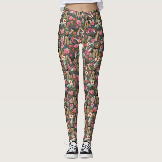 Airedale Terrier Floral print Leggings - Holzkohle (Vorderseite)