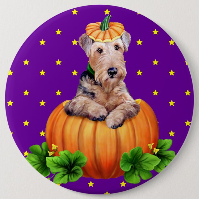 Airedale Terrier Halloween Dale-O-Lantern Button (Vorderseite)