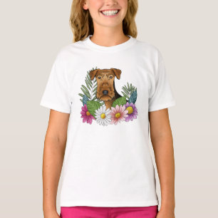 Airedale Terrier Head and Floral Nature Blume T-Shirt