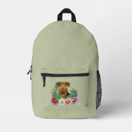 Airedale Terrier Head mit bunten Sommerferien Blum Bedruckter Rucksack