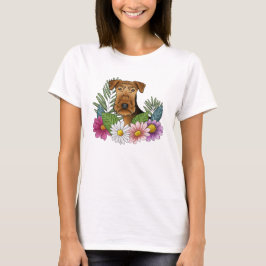 Airedale Terrier Head mit bunten Wildblumen T-Shirt
