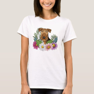 Airedale Terrier Head mit bunten Wildblumen T-Shirt