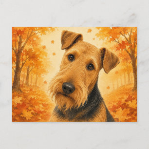 Airedale Terrier Herbstwald Hund Postkarte