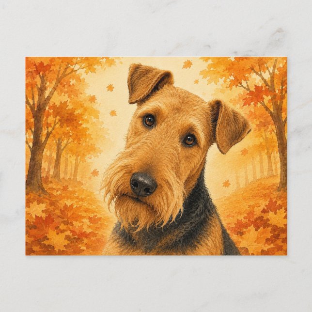 Airedale Terrier Herbstwald Hund Postkarte (Vorderseite)