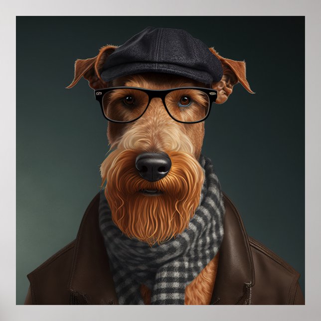 Airedale Terrier Hipster Doster Poster (Vorne)