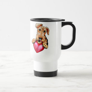 Airedale Terrier Holding Heart Reisebecher