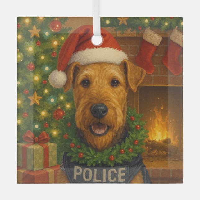 Airedale Terrier Holiday  Ornament Aus Glas (Vorderseite)