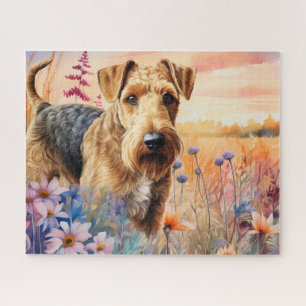 Airedale Terrier Hund auf einer Wildblumenwiese Puzzle