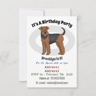 Airedale Terrier Hund Cartoon Illustration Einladung
