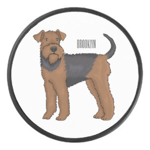 Airedale Terrier Hund Cartoon Illustration Eishockey Puck