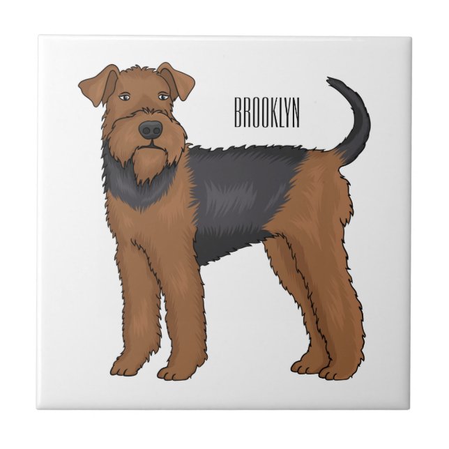 Airedale Terrier Hund Cartoon Illustration Fliese (Vorderseite)