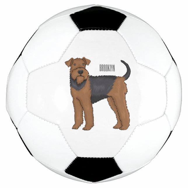 Airedale Terrier Hund Cartoon Illustration Fußball (Vorderseite)