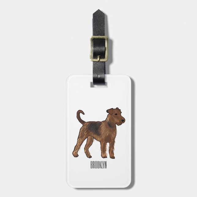 Airedale Terrier Hund Cartoon Illustration Gepäckanhänger (Vorderseite vertikal)