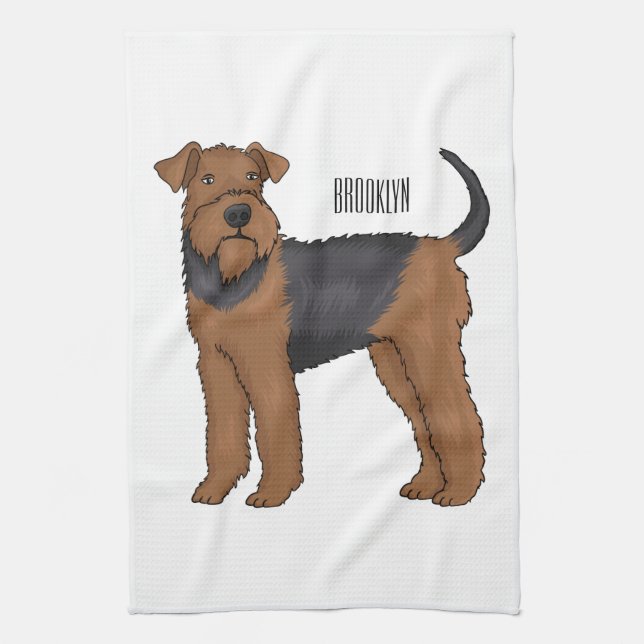 Airedale Terrier Hund Cartoon Illustration Geschirrtuch (Vertikal)