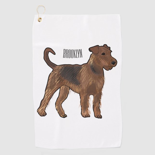 Airedale Terrier Hund Cartoon Illustration Golfhandtuch (Vorderseite)
