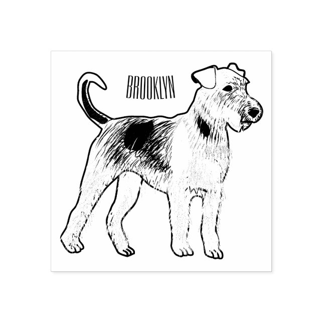 Airedale Terrier Hund Cartoon Illustration Gummistempel (Prägung)