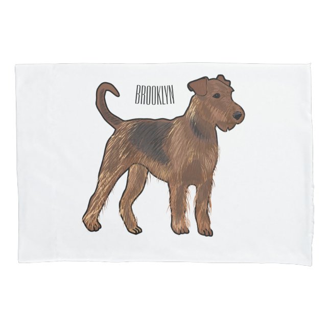 Airedale Terrier Hund Cartoon Illustration Kissenbezug (Vorderseite)