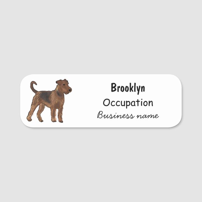 Airedale Terrier Hund Cartoon Illustration Namensschild (Vorderseite)