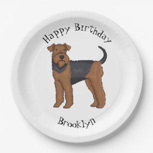 Airedale Terrier Hund Cartoon Illustration Pappteller