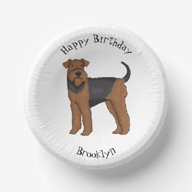 Airedale Terrier Hund Cartoon Illustration Pappteller (Vorderseite)