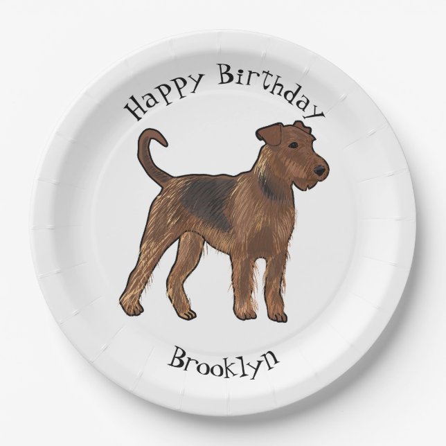 Airedale Terrier Hund Cartoon Illustration Pappteller (Vorderseite)