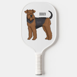 Airedale Terrier Hund Cartoon Illustration Pickleball Schläger