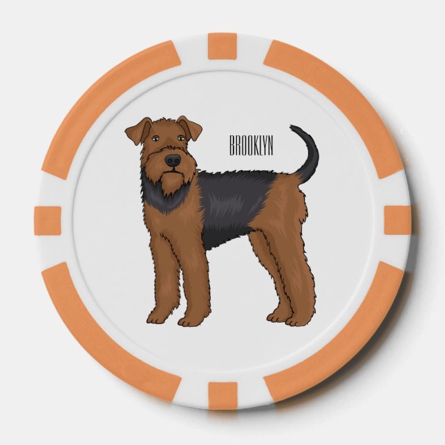 Airedale Terrier Hund Cartoon Illustration Pokerchips (Vorderseite)