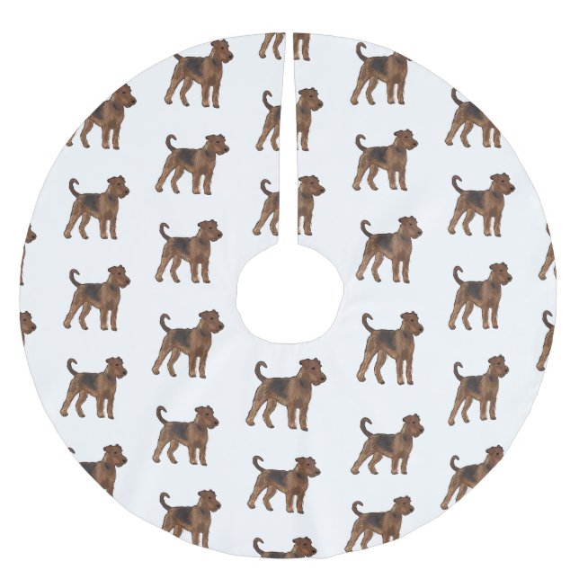 Airedale Terrier Hund Cartoon Illustration Polyester Weihnachtsbaumdecke (Vorderseite)