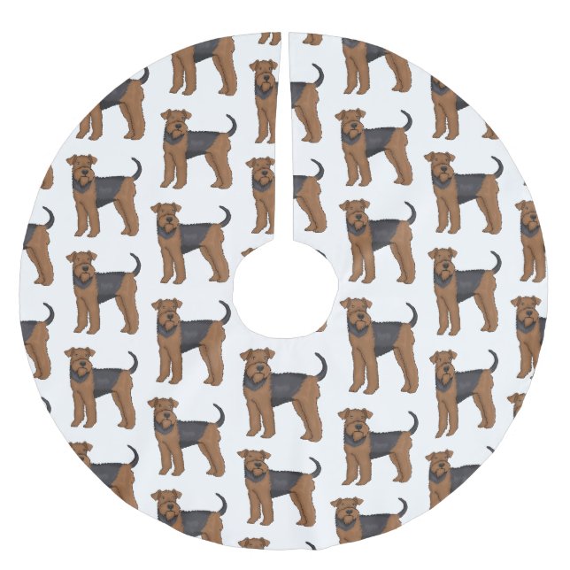 Airedale Terrier Hund Cartoon Illustration Polyester Weihnachtsbaumdecke (Vorderseite)