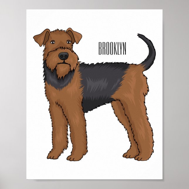 Airedale Terrier Hund Cartoon Illustration Poster (Vorne)