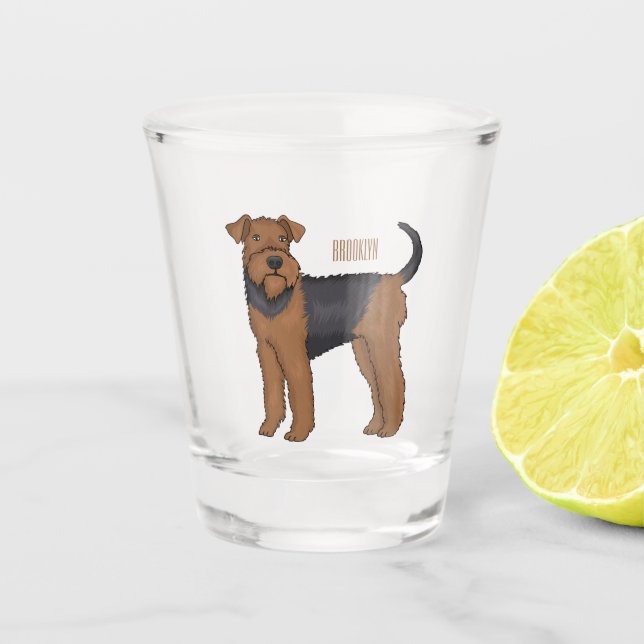 Airedale Terrier Hund Cartoon Illustration Schnapsglas (Vorderseite)